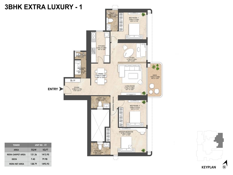 Featured Image of Mahindra Beacon Hill 3 BHK Extra Luxury 1 Floor Plan