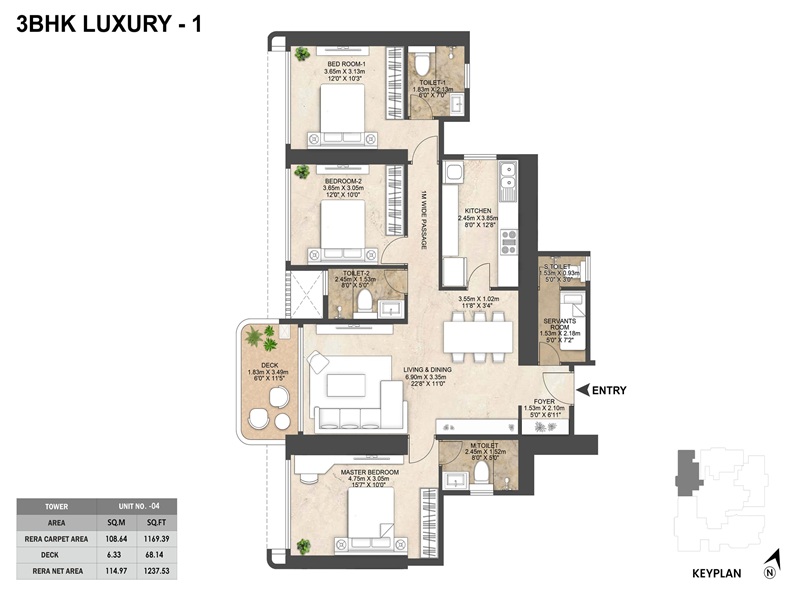 Featured Image of Mahindra Beacon Hill 3 BHK Luxury 1 Floor Plan